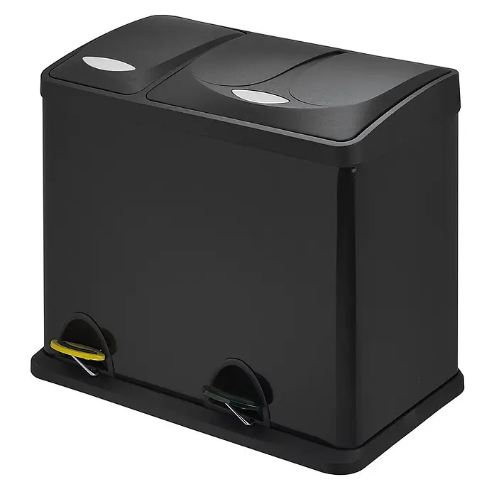 SVITA Treteimer TC2Combo26 - 26 l, Stahl, Schwarz - Schwarzer Doppel-Tretmülleimer aus Kunststoff zur Mülltrennung mit zwei Pedalen.