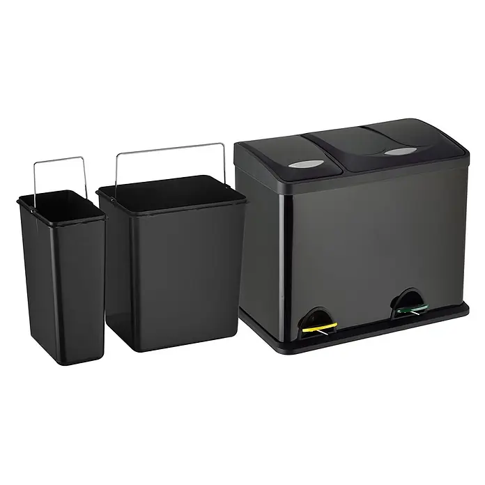 SVITA Treteimer TC2Combo26 - 26 l, Stahl, Schwarz - Schwarzer Mülltrenneimer mit zwei Fächern und zwei herausnehmbaren Inneneimern unterschiedlicher Größe.