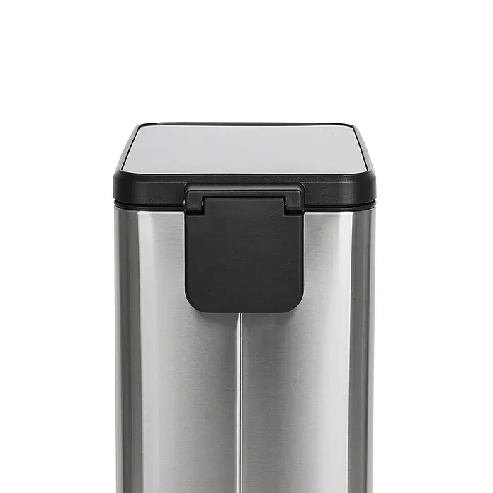 SVITA Treteimer STM18 - 18 l, Edelstahl, Silber - Rechteckiger Edelstahl-Mülleimer mit schwarzem Deckel und mittigem schwarzem Griff.