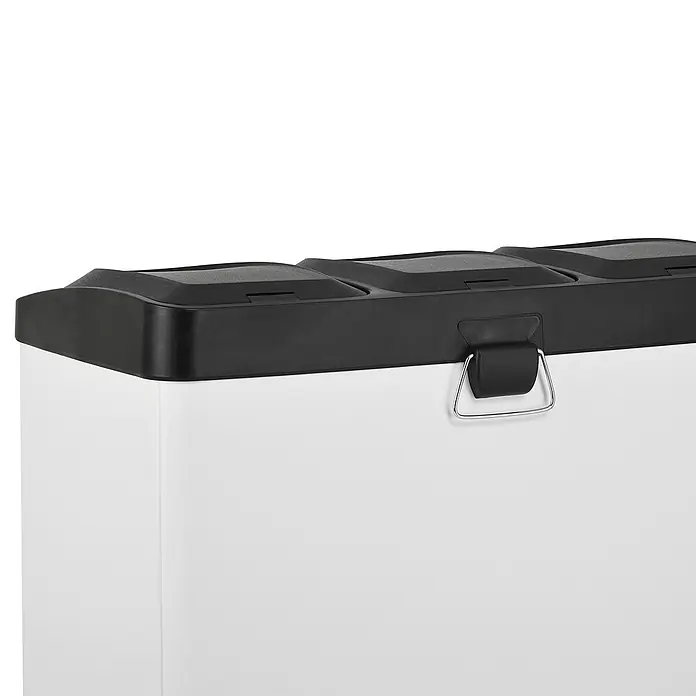SVITA Treteimer TC3X20 - 60 l, Stahl, Weiß - Weißer Mehrkammer-Mülleimer mit schwarzen Deckeln und Metallgriff zur einfachen Sortierung.