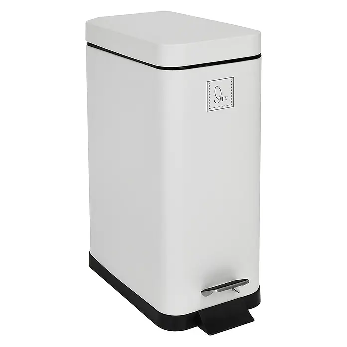 SVITA Treteimer STM10 - 10 l, Stahl, Weiß - Weißer rechteckiger Treteimer mit schwarzem Sockel, Zierleiste und Fußpedal für berührungslose Bedienung.