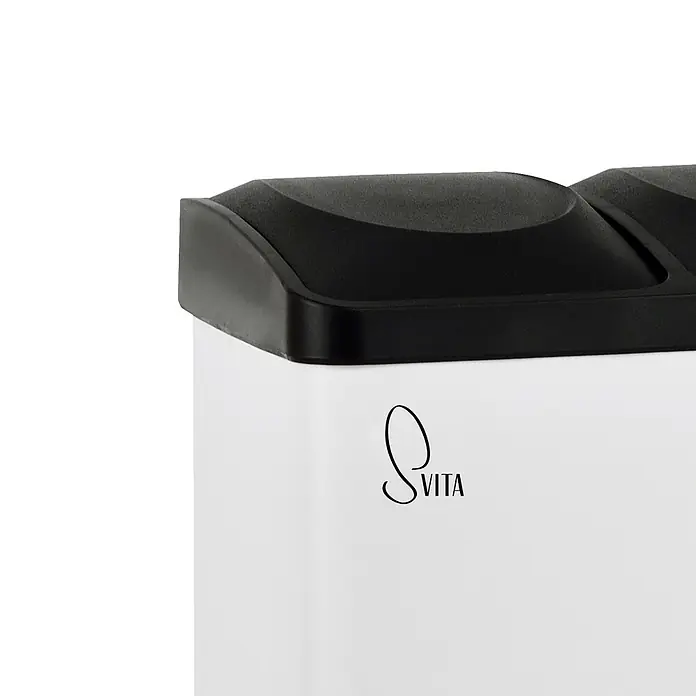 SVITA Treteimer TC3X20 - 60 l, Stahl, Weiß - Weißer Abfalleimer mit zwei Fächern und schwarzem Deckel.