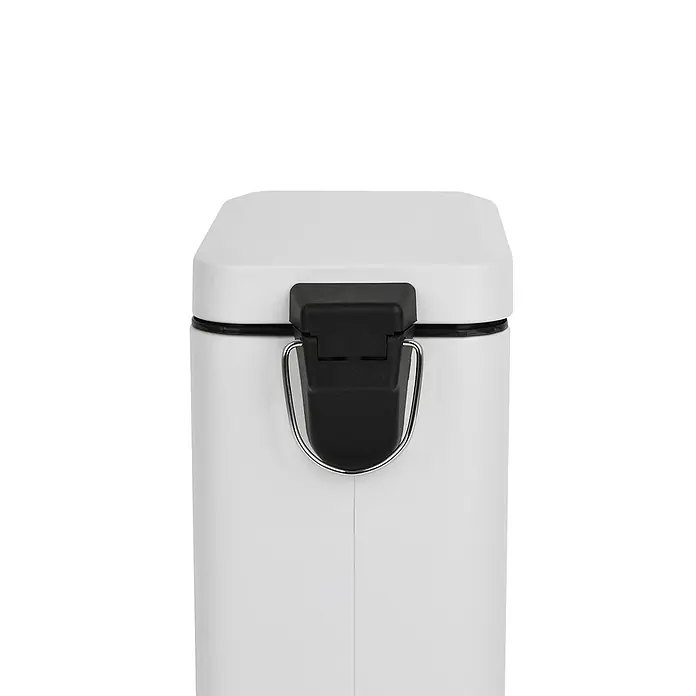SVITA Treteimer STM10 - 10 l, Stahl, Weiß - Weißer Behälterdeckel mit schwarzem Verschluss und silbernem Griff.