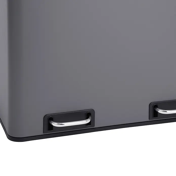SVITATM2X24 Mülleimer Treteimer 48 Liter Grau -  - Grauer rechteckiger Treteimer mit zwei Chrompedalen und schwarzem Boden.