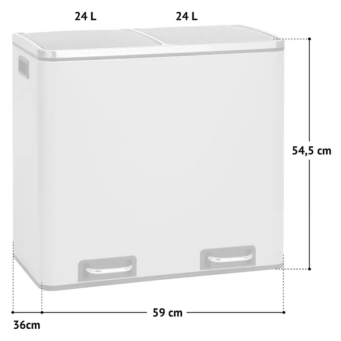 SVITA Treteimer TM2X24 - 48 l, Metall, Schwarz - Weißer Mülleimer mit zwei 24L-Fächern und Fußpedalen.