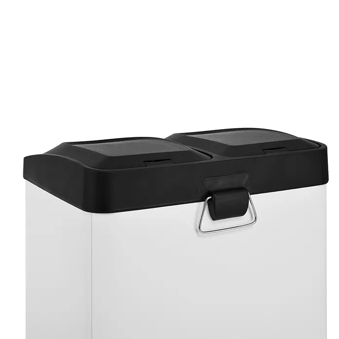 SVITA Treteimer TC2X15 - 30 l, Stahl, Weiß - Weißer Recyclingbehälter mit zwei schwarzen, texturierten Fächern und einem zentralen Metallgriff.