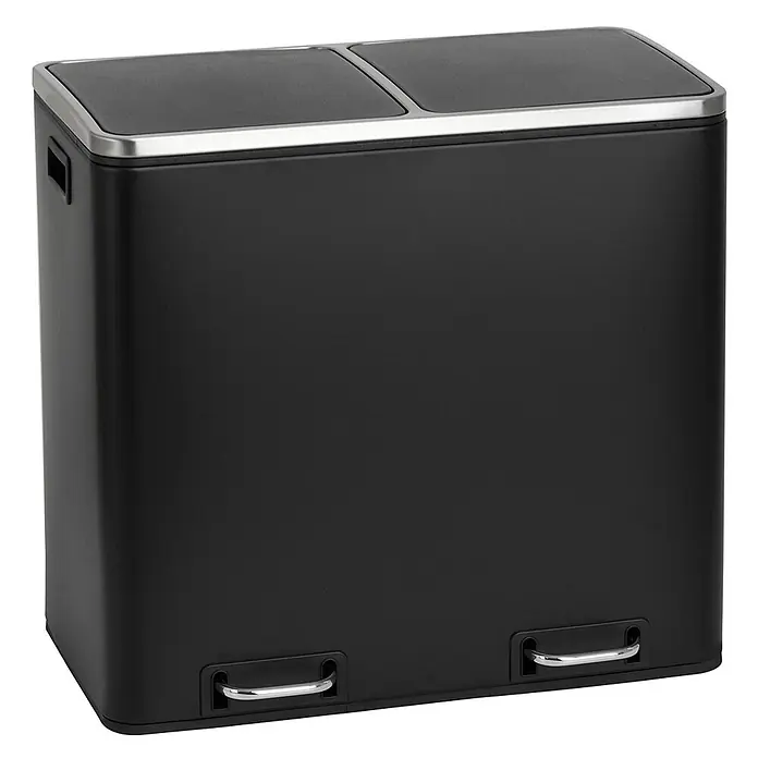 SVITA Treteimer TM2X24 - 48 l, Metall, Schwarz - Schwarzer Mülleimer mit zwei Fächern, Edelstahldeckeln und zwei Fußpedalen zur Mülltrennung.