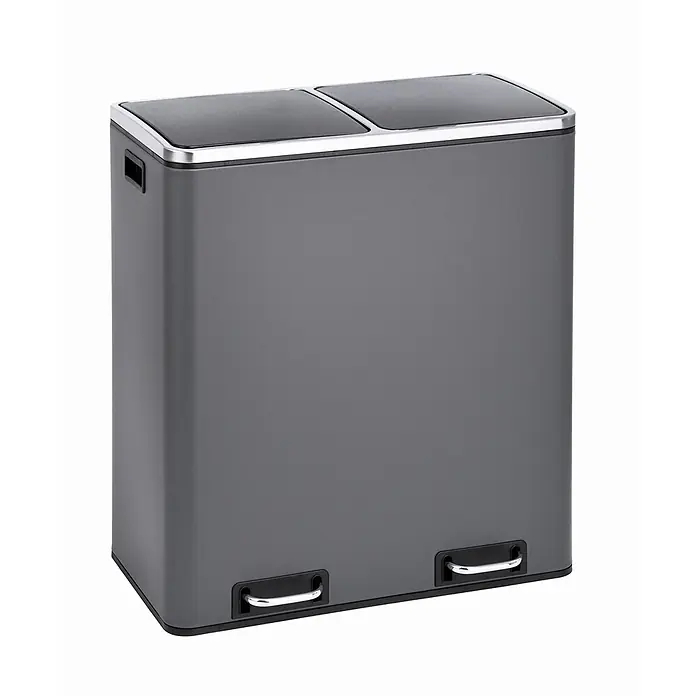 SVITA Treteimer TM2X30 - 60 l, Metall, Grau - Grauer Mülleimer mit zwei Fächern und Fußpedalen zur berührungslosen Mülltrennung.