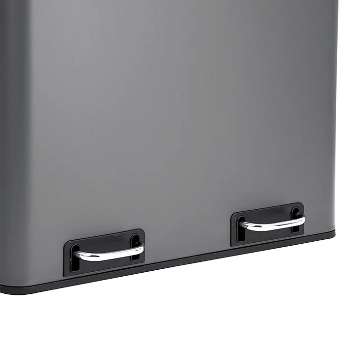 SVITA Treteimer TM2X30 - 60 l, Metall, Grau - Dunkelgrauer Treteimer mit zwei Fächern und verchromten Fußpedalen.