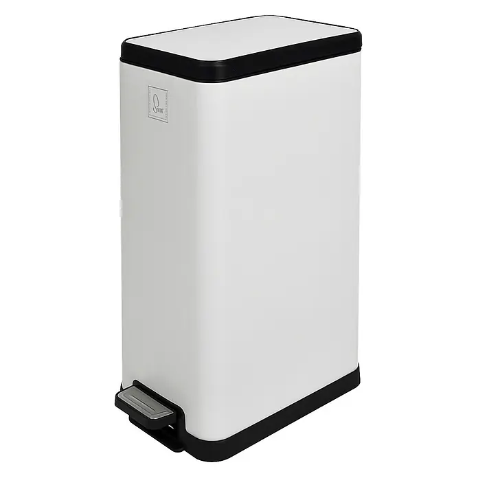 SVITA Treteimer STM18 - 18 l, Weiß - Weißer, rechteckiger Treteimer mit schwarzem Deckel und Sockel. Verfügt über ein metallisches Fußpedal.
