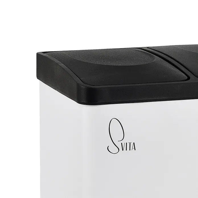 SVITA Treteimer TC2Combo35 - 35 l, Stahl, Weiß - Weißer Dual-Mülleimer mit schwarzem, strukturiertem Deckel.
