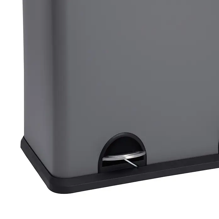 SVITA Treteimer T2X24 - 48 l, Stahl, Grau - Grauer rechteckiger Treteimer mit schwarzem Sockel und silbernem Fußpedalmechanismus.