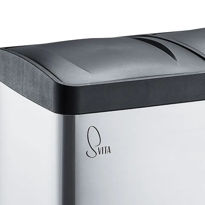 SVITA Treteimer T2X24 - 48 l, Edelstahl, Silber - Mülleimer aus gebürstetem Edelstahl mit dunkelgrauem, texturiertem Deckel und „SVITA“-Logo.