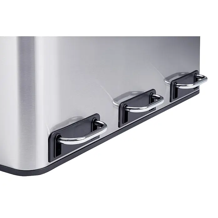 SVITA Treteimer TM3X18 - 54 l, Metall, Silber - Dreifach-Tretmülleimer aus gebürstetem Edelstahl mit schwarzen Pedalen und Chromgriffen zur Mülltrennung.