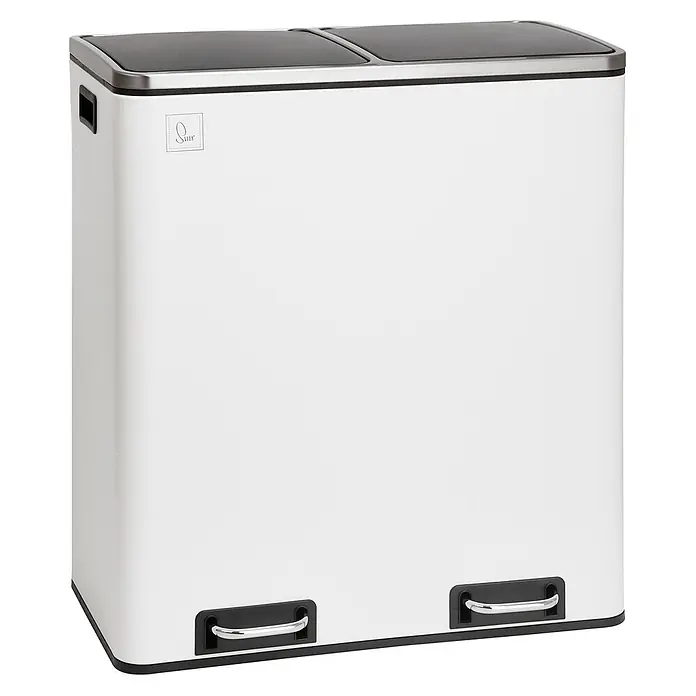 SVITA Treteimer TM2X30 - 60 l, Metall, Weiß - Weißer Doppel-Treteimer mit zwei Fächern, schwarzen Deckeln und Chrom-Fußpedalen zur Mülltrennung.