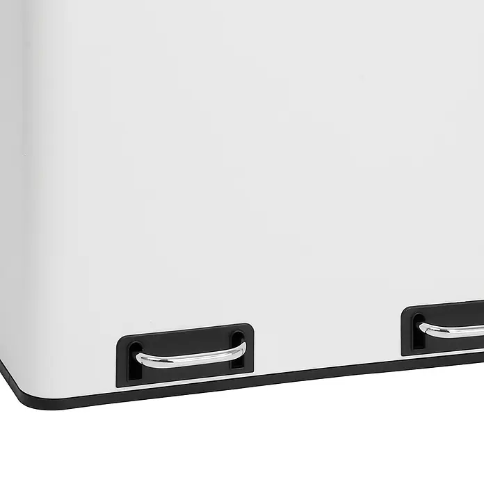 SVITA Treteimer TM2X30 - 60 l, Metall, Weiß - Weißer rechteckiger Behälter mit zwei schwarzen eingelassenen Griffen mit Chromstangen an der unteren Vorderkante.