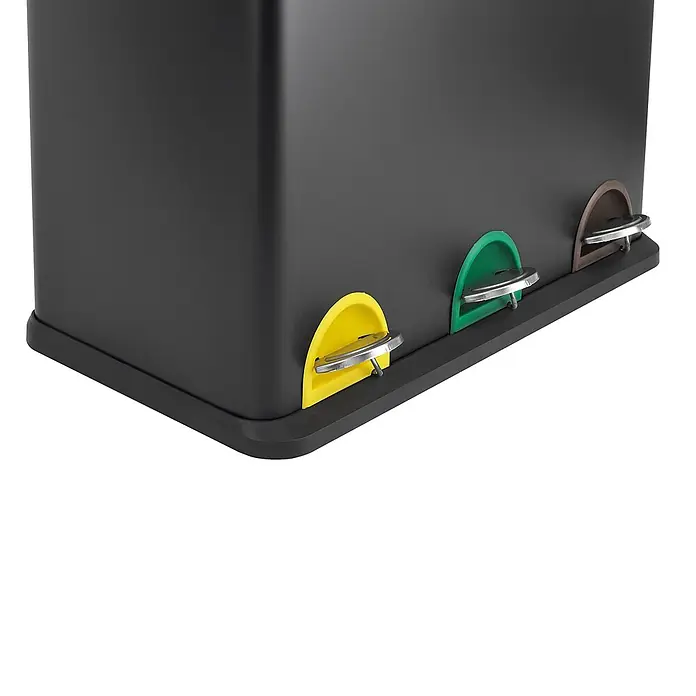 SVITA Mülleimer TC3X20 60L 3x20 Liter Treteimer Abfalleimer Schwarz -  - Schwarzer Mülleimer mit drei farbigen Fußpedalen (gelb, grün, braun) zur Mülltrennung.