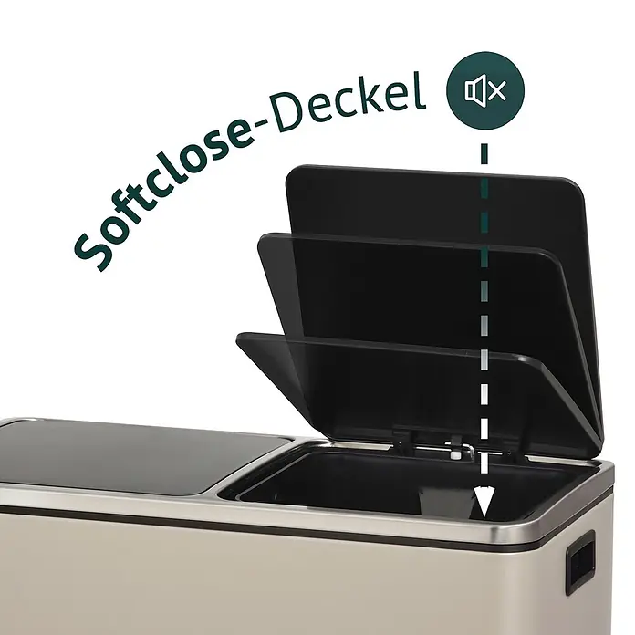 SVITA TM2X30 Mülleimer 60 Liter Küchen-Ordnung Trennsystem Taupe -  - Beigefarbener Zweifach-Mülleimer mit schwarzen, geräuschlos schließenden Softclose-Deckeln.