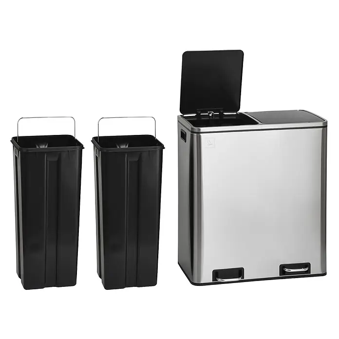 SVITA TM2X30 Treteimer 60 Liter Silber -  - Edelstahl Doppel-Pedaleimer mit zwei schwarzen Kunststoffeinsätzen zur Mülltrennung.