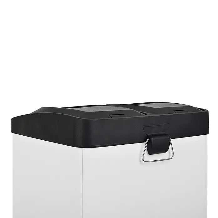 SVITA Treteimer TC2X20 - 40 l, Stahl, Weiß - Weißer Behälter mit schwarzem Doppelkammerdeckel und Metallgriff an der Seite.
