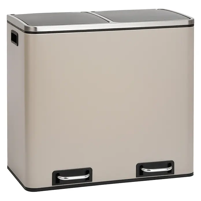 SVITA Mülleimer TM2X24 Treteimer 48 Liter Inneneimer Trennsystem Taupe -  - Beiger Doppel-Tretmülleimer mit zwei Fächern, silbernem Rand und dunkelgrauen Deckeln zum Recyceln.
