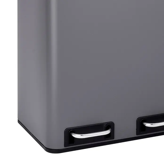 SVITA Treteimer TM3X18 - 54 l, Metall, Grau - Mattgrauer Mülleimer mit zwei Fächern, schwarzem Sockel und zwei verchromten Fußpedalen.