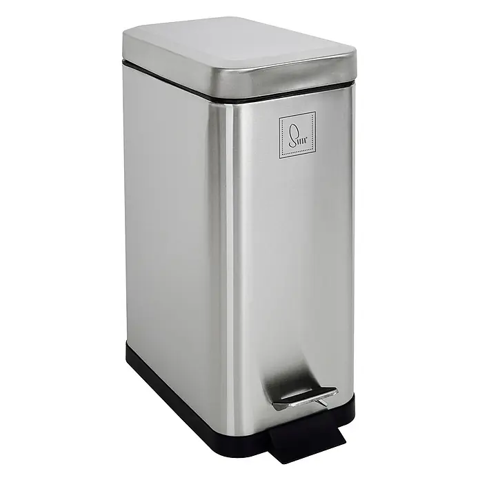 SVITA Treteimer STM10 - 10 l, Edelstahl, Silber - Schmaler rechteckiger Treteimer aus gebürstetem Edelstahl mit Deckel.