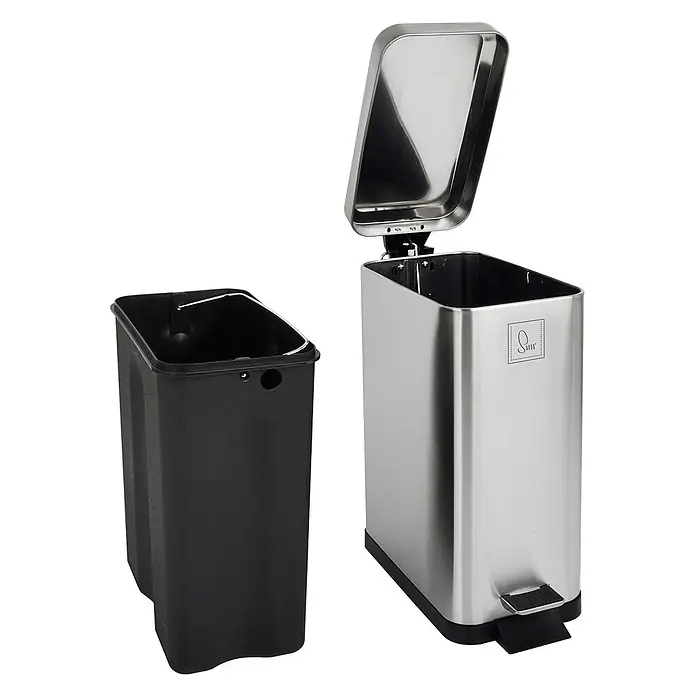 SVITA Treteimer STM10 - 10 l, Edelstahl, Silber - Treteimer aus Edelstahl mit offenem Deckel und separatem schwarzem Inneneimer.