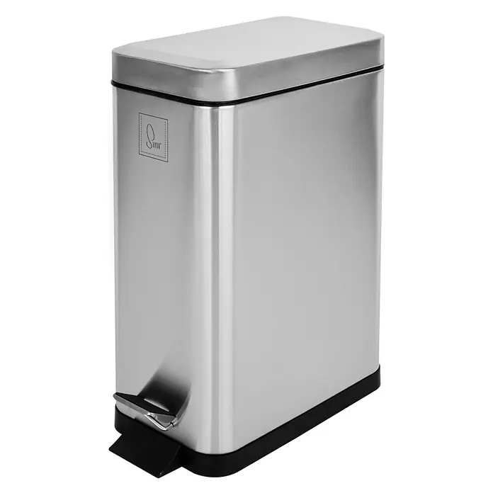 SVITA Treteimer STM10 - 10 l, Edelstahl, Silber - Rechteckiger Treteimer aus gebürstetem Edelstahl mit schwarzem Fußpedal.