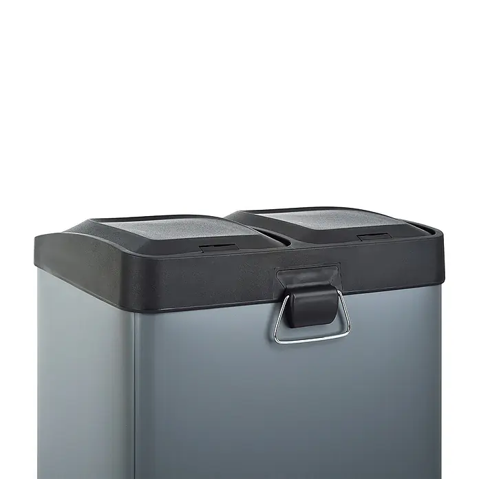 SVITA Treteimer TC2X20 - 40 l, Stahl, Grau - Grauer Abfalleimer mit zwei Fächern, schwarzem Deckel und Metallgriff zum einfachen Recycling.