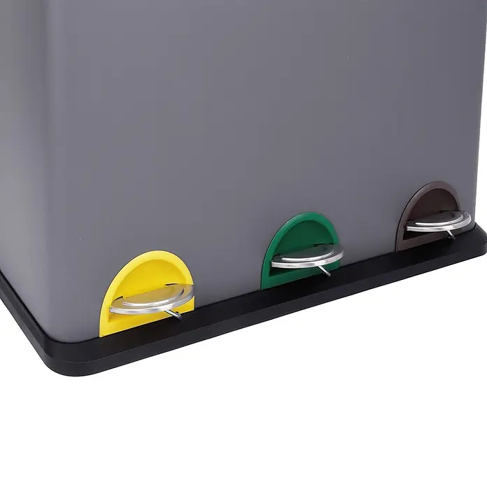 SVITA TC3X20 Treteimer 60 Liter Grau -  - Grauer Dreifach-Tretmülleimer mit gelben, grünen und braunen Fußpedalen zur Mülltrennung.