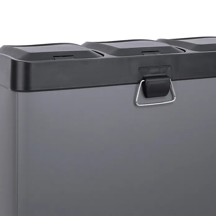 SVITA TC3X20 Treteimer 60 Liter Grau -  - Grauer Mehrfach-Mülleimer mit schwarzen Deckeln und Metallgriff zur Mülltrennung.