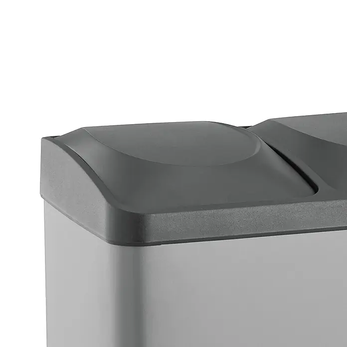 SVITA TC3X20 Treteimer 60 Liter Grau -  - Oberseite eines grauen Recyclingbehälters mit zwei Fächern und dunkelgrauen Kunststoffdeckeln.