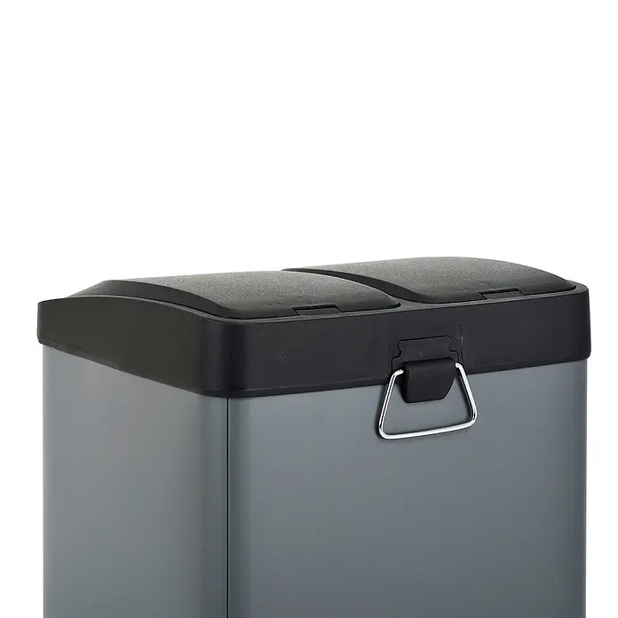 SVITA Mülleimer TC2X8 16 Liter 2x8L doppelt Kücheneimer Treteimer Grau -  - Grauer Mülleimer mit zwei Fächern, schwarzen Deckeln und Metallgriff zur Mülltrennung.