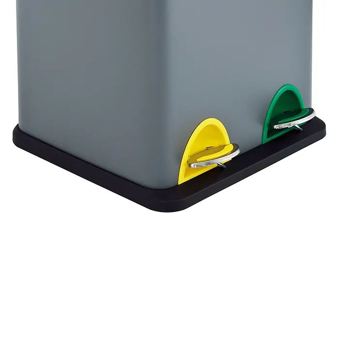 SVITA Mülleimer TC2X8 16 Liter 2x8L doppelt Kücheneimer Treteimer Grau -  - Grauer Recyclingbehälter mit gelben und grünen Fußpedalen auf schwarzem Sockel.