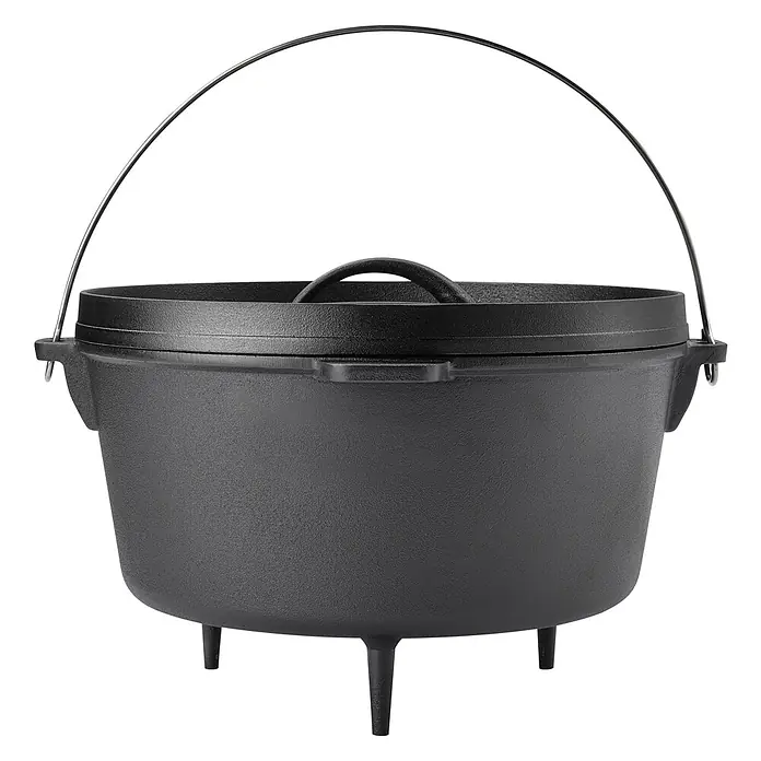TAINO Dutch Oven - Ø x H: 30 x 22,5 cm, L x B x H: 33,5 x 35,5 x 22,5 cm, Gusseisen - Schwarzer gusseiserner Dutch Oven mit Deckel, Henkel und drei Beinen.
