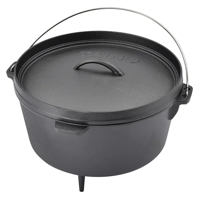 TAINO Dutch Oven - Ø x H: 30 x 22,5 cm, L x B x H: 33,5 x 35,5 x 22,5 cm, Gusseisen - Schwarzgusseiserner Dutch Oven mit Deckel, Bügelgriff und drei Standbeinen.