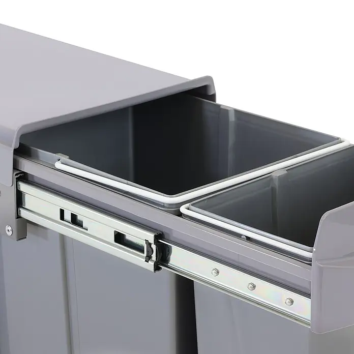 SVITA Einbaumülleimer EMCombo30 - 30 l, Metall, Grau - Graues Auszugs-Mülleimersystem mit zwei Fächern und Metallschienen für einfachen Zugriff.