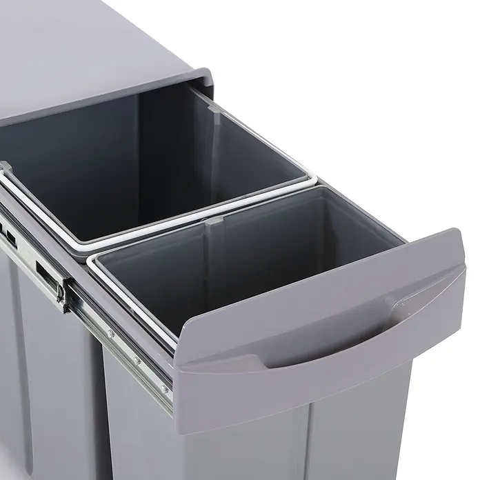 SVITA Einbaumülleimer EMCombo30 - 30 l, Metall, Grau - Grau ausziehbares Mülltrennsystem mit zwei Behältern auf Metallschienen.