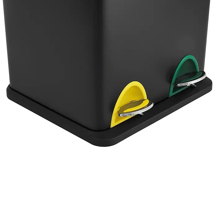 SVITA TC2X8 Mülleimer 16 Liter Schwarz -  - Schwarzer Dual-Mülleimer mit gelben und grünen Fußpedalen zur einfachen Mülltrennung.