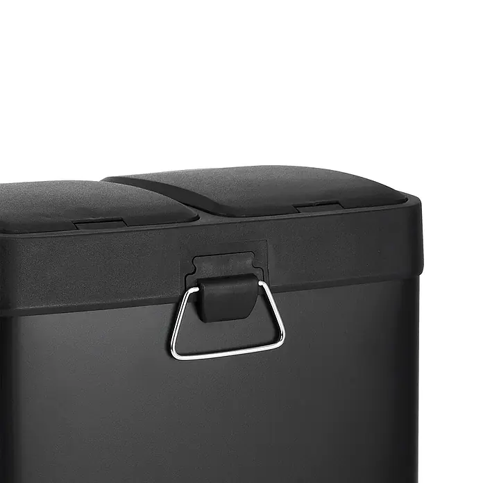 SVITA TC2X8 Mülleimer 16 Liter Schwarz -  - Schwarzer Abfalleimer mit zwei Fächern, strukturierter Oberfläche und silbernem Griff zum Öffnen.