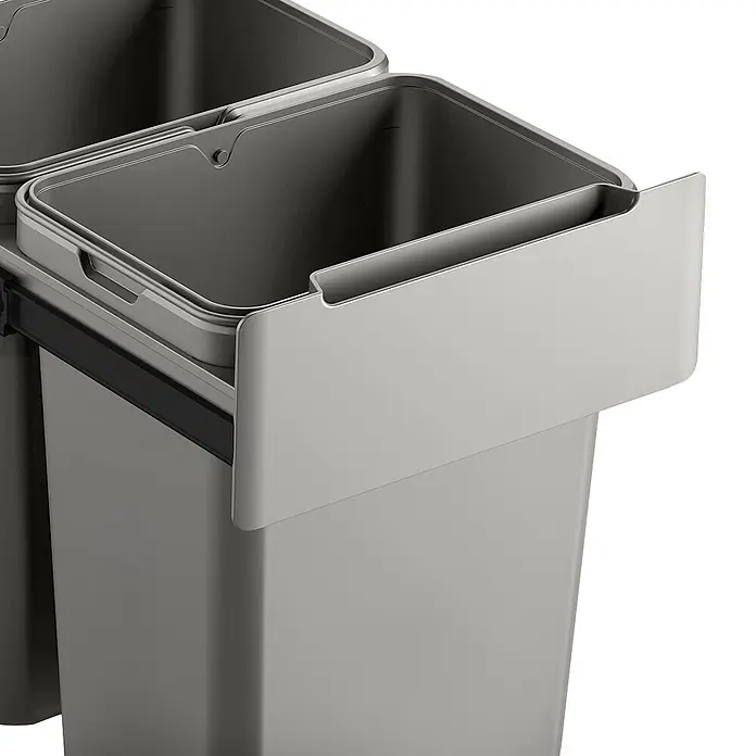 SVITA Einbaumülleimer EM2x20 - 40 l, Metall, Grau - Zwei graue Ausziehmülleimer mit heller grauer Frontblende, für Schrankintegration geeignet.