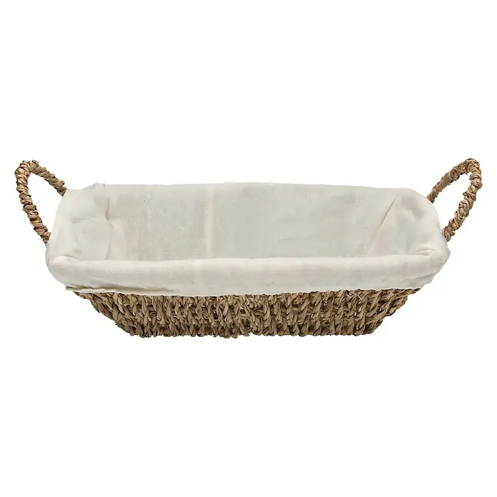 Versa Cesta de alga - L x An x Al: 29 x 19 x 8 cm, Rectangular, Blanco - Cesta rectangular de fibra natural con asas trenzadas y forro de lino blanquecino.