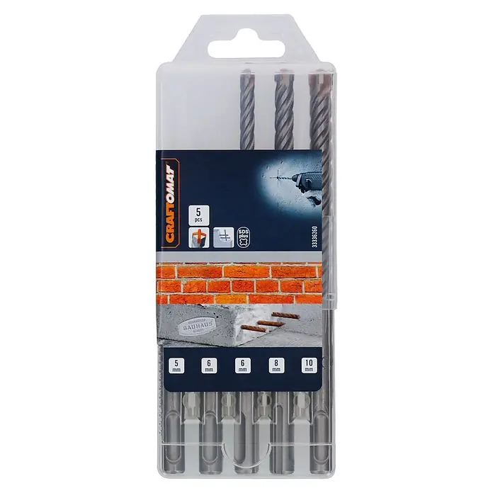 Craftomat SDS-Plus Betonbohrer-Set - 5 -tlg. - 5-teiliges graues Craftomat SDS plus Bohrer-Set für Mauerwerk, 5-10mm, in transparenter Verpackung.