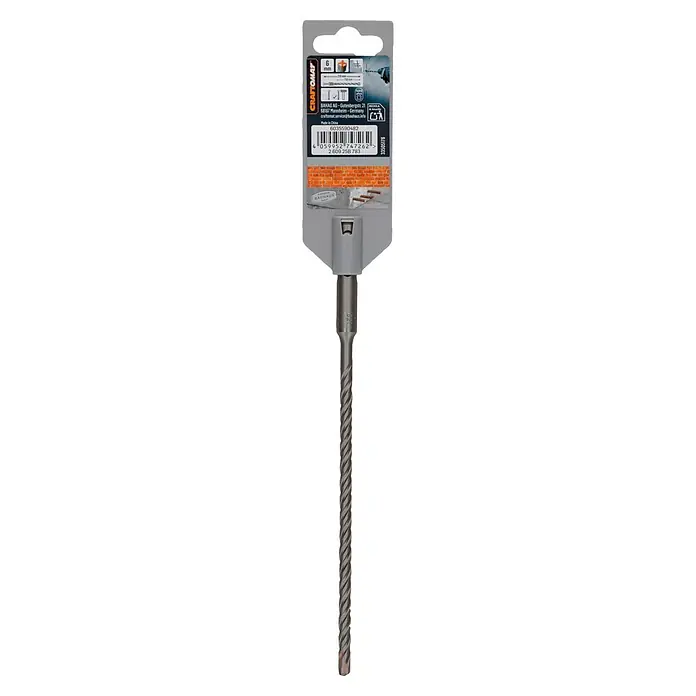 Craftomat SDS-Plus Betonbohrer - Durchmesser Bohrer: 6 mm, Arbeitslänge: 150 mm, 1 Stk. - CRAFTOMAT 6mm SDS plus Hammerbohrer aus grauem Metall mit Spiralnuten, in Verkaufsverpackung, für Beton geeignet.