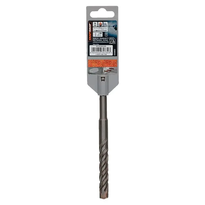 Craftomat SDS-Plus Betonbohrer - Durchmesser Bohrer: 14 mm, Arbeitslänge: 100 mm, 1 Stk. - Grauer, metallischer SDS Plus Hammerbohrer, 14mm Durchmesser, 160mm Gesamtlänge, mit Spiralnuten, für Beton geeignet.