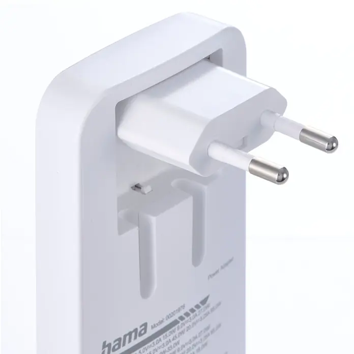 Hama Cargador rápido 00201976 - Blanco - Adaptador de corriente blanco con enchufe europeo de dos clavijas, diseño desmontable.