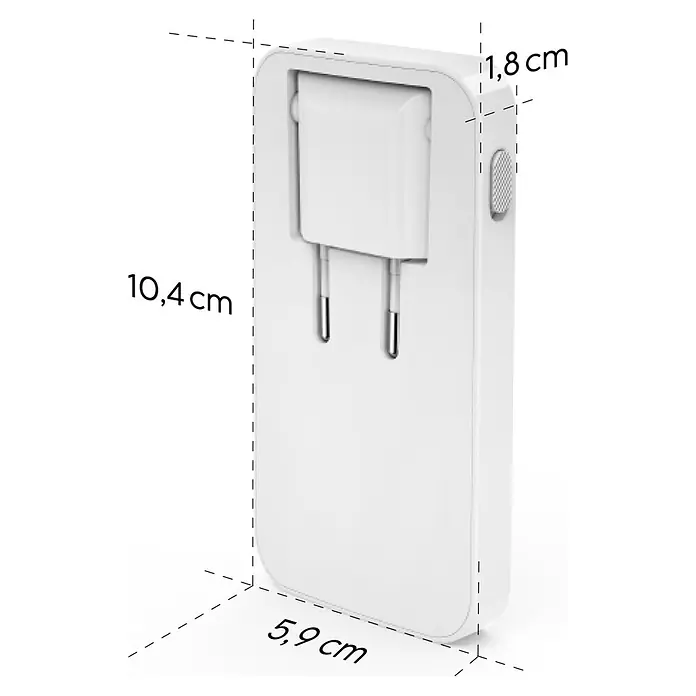 Hama Cargador rápido 00201976 - Blanco - Dispositivo rectangular blanco compacto (repetidor Wi-Fi) con enchufe Euro integrado y botón lateral. Medidas: 10,4x5,9x1,8 cm.