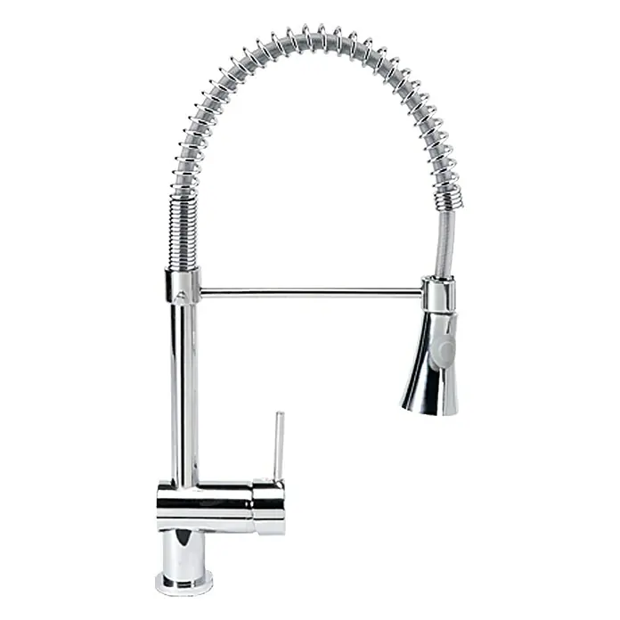 Camargue Merida Spültischarmatur - Ausziehbar, Chrom, Glänzend - Eine glänzende Küchenarmatur mit spiralförmigem Auslauf und modernem Design für die Spüle. Ideal für jede Küche.