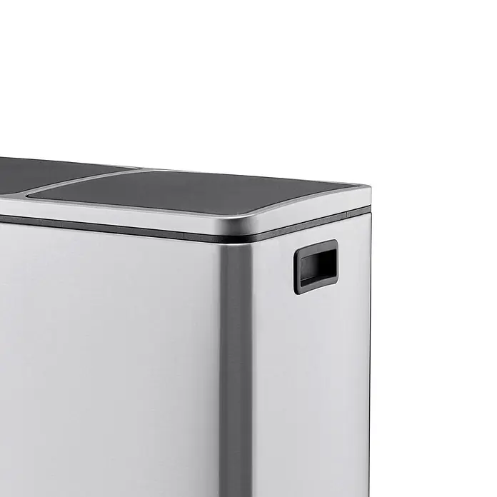 SVITA Treteimer TM2X24 - 48 l, Metall, Silber - Gebürsteter Edelstahl-Mülleimer mit zwei Fächern und schwarzen Deckeln/Griffen zur Mülltrennung.